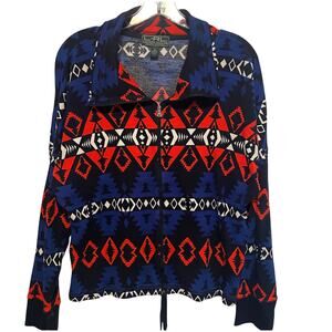 L-RL Lauren Active Western Full ZIp Jacket Womens XL Waffle Knit Colorful Aztec